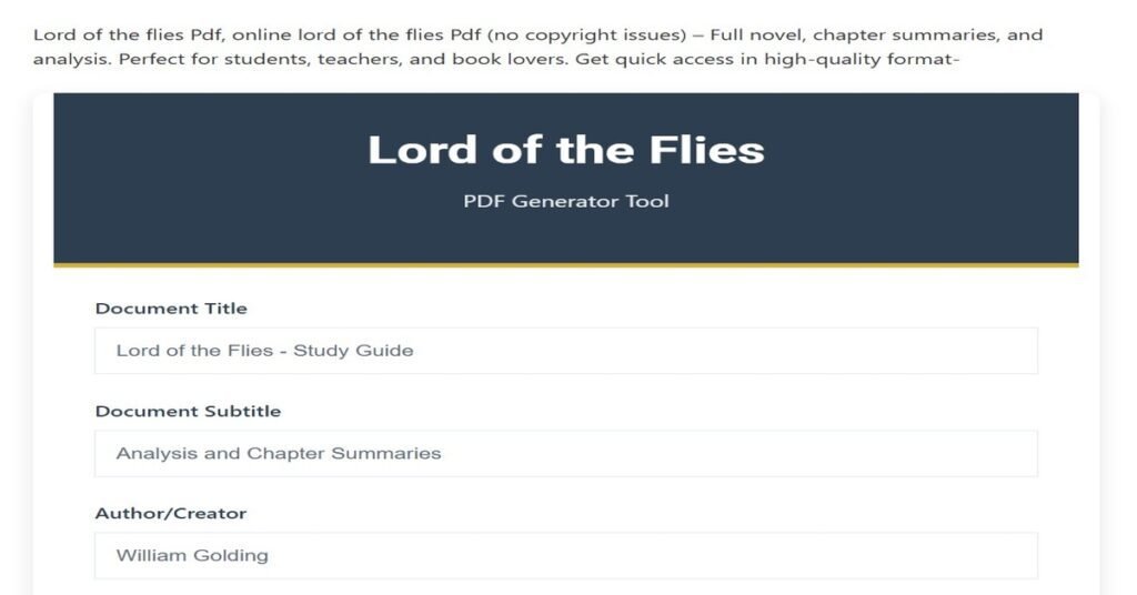 Lord of the flies Pdf, online lord of the flies Pdf