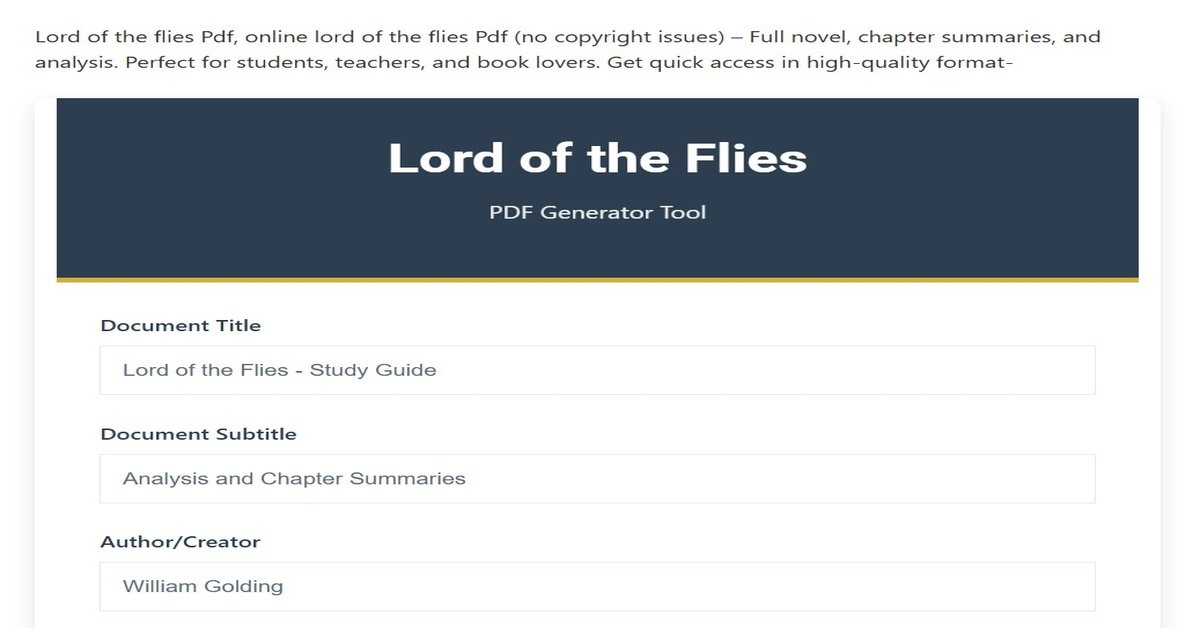 Lord of the flies Pdf, online lord of the flies Pdf